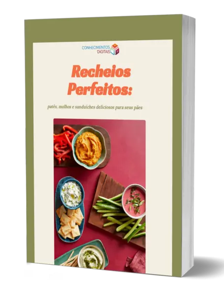 capa do livro eletrônico recheios perfeitos com o título e a foto com recipientes com molhos e patês saudáveis